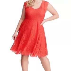 Torrid Vibrant Coral Lace Midi Dress, excellent condition. Beautiful!
